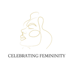 Graphic outline of the side angle of a woman's face with the words femininity  written in caps low it